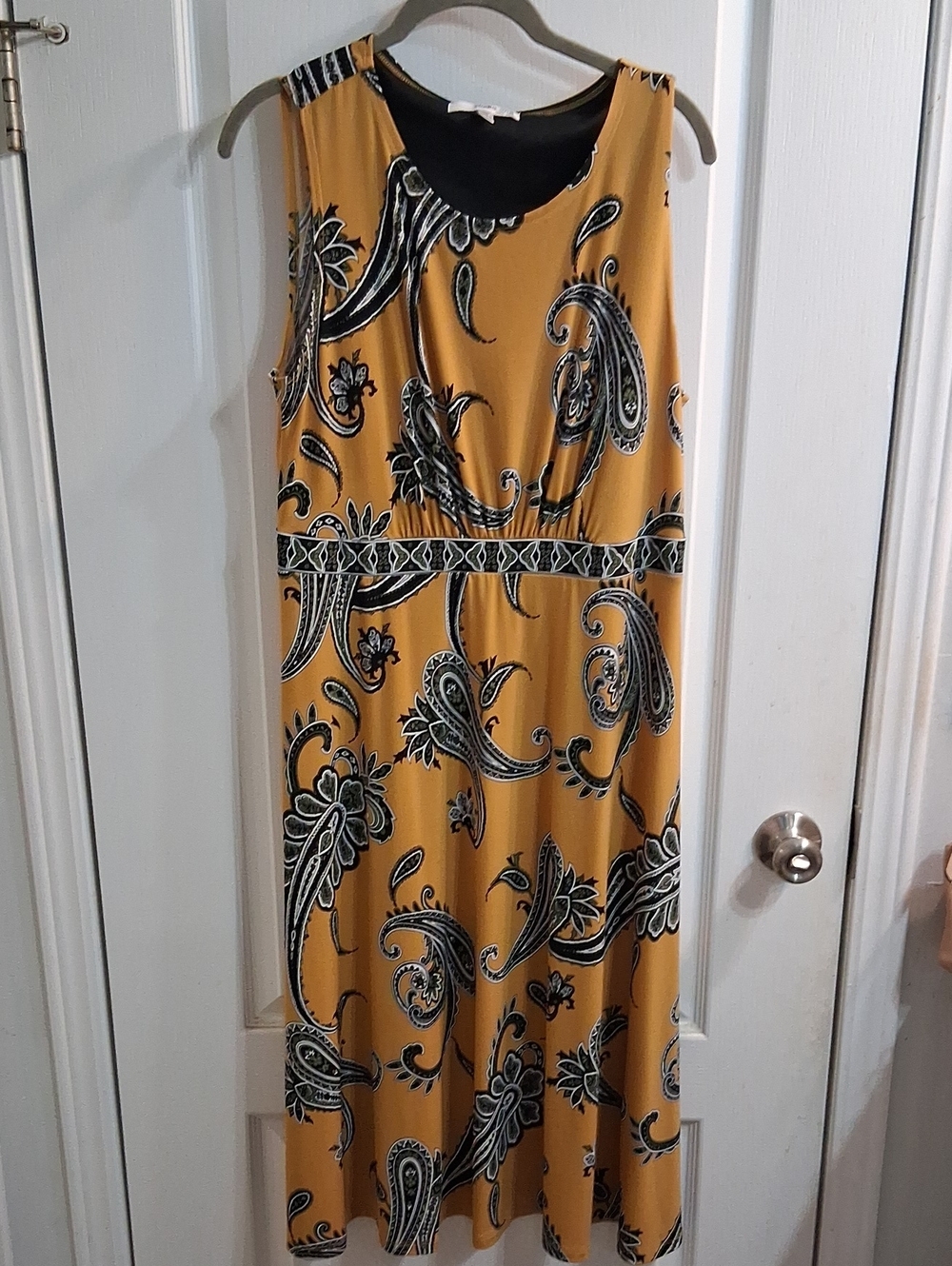 Sleeveless Mustard Paisley Midi Dress